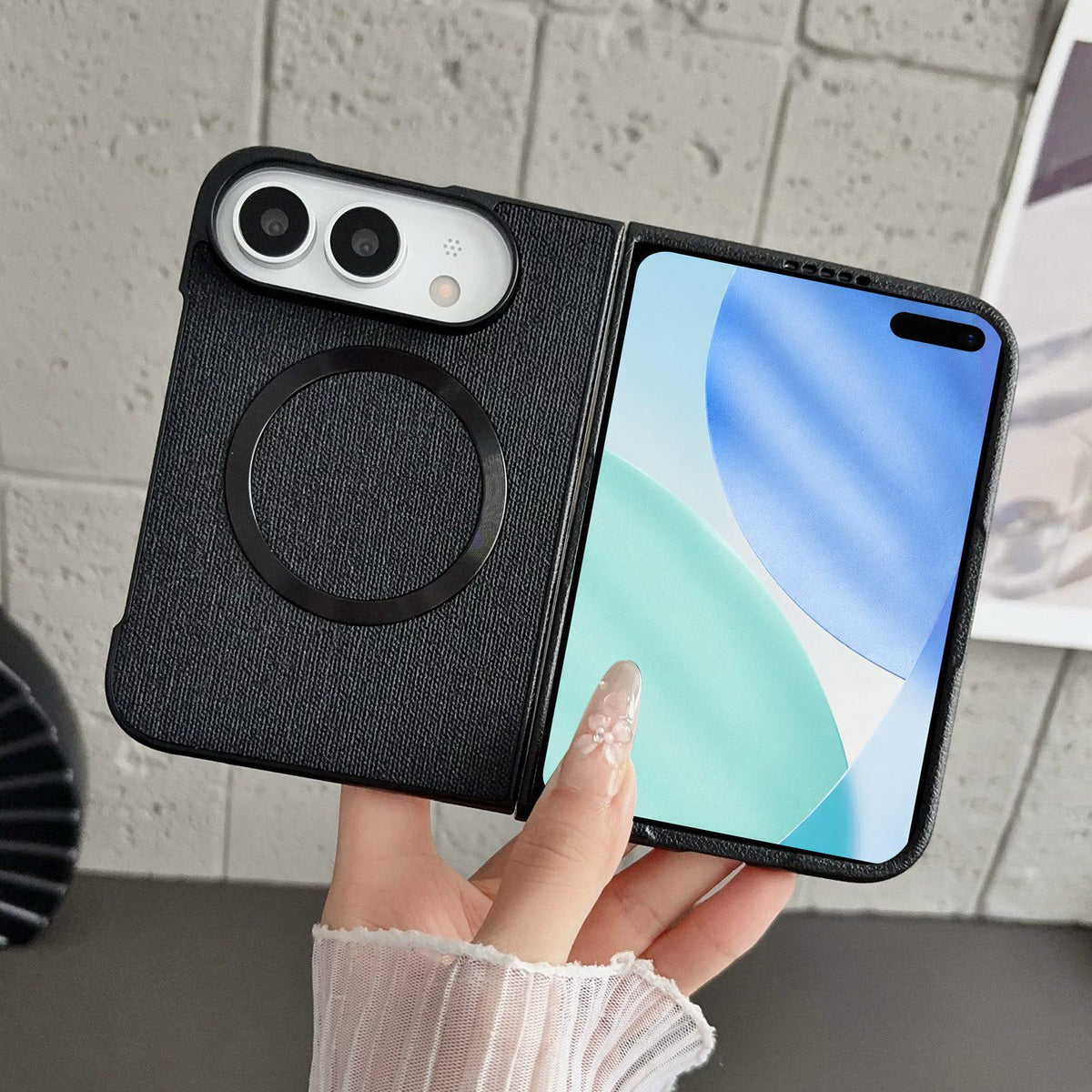 For iPhone Duo CD Magsafe Magnetic Cloth Texture Phone Case - Black - EDA010180301A