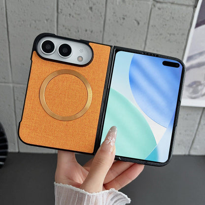 For iPhone Duo CD Magsafe Magnetic Cloth Texture Phone Case - Orange - EDA010180301B