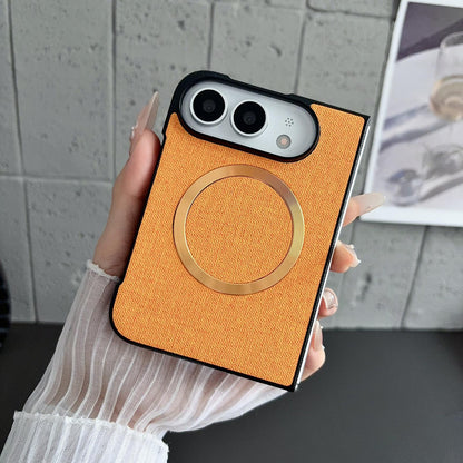 For iPhone Duo CD Magsafe Magnetic Cloth Texture Phone Case - Orange - EDA010180301B
