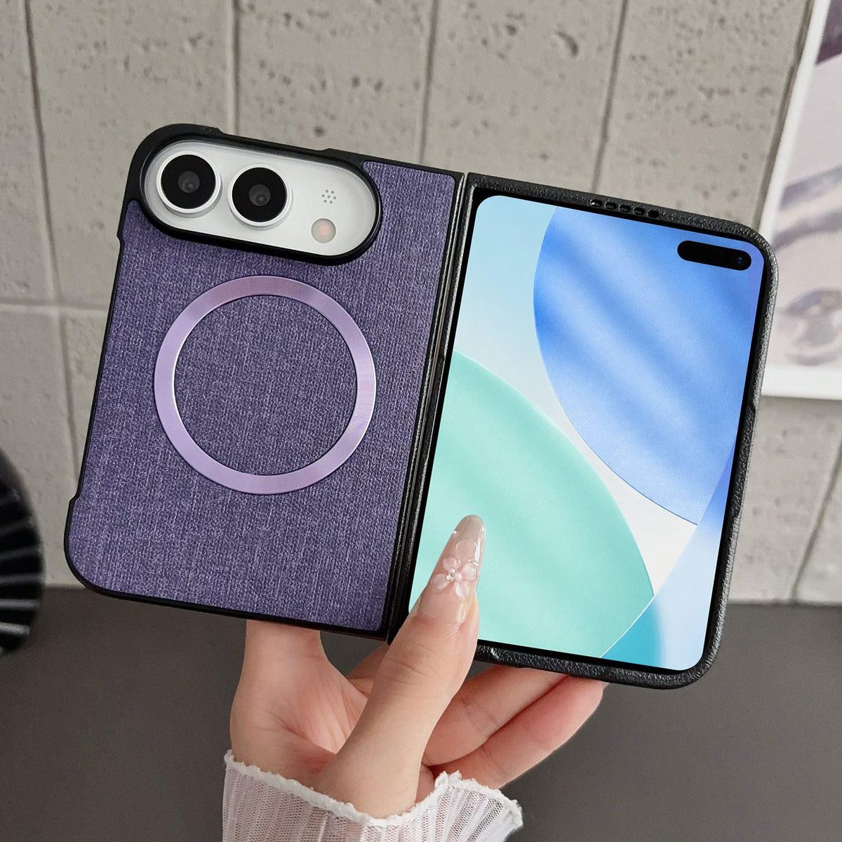 For iPhone Duo CD Magsafe Magnetic Cloth Texture Phone Case - Purple - EDA010180301C