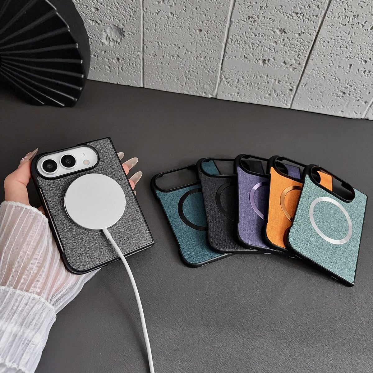 For iPhone Duo CD Magsafe Magnetic Cloth Texture Phone Case - Purple - EDA010180301C