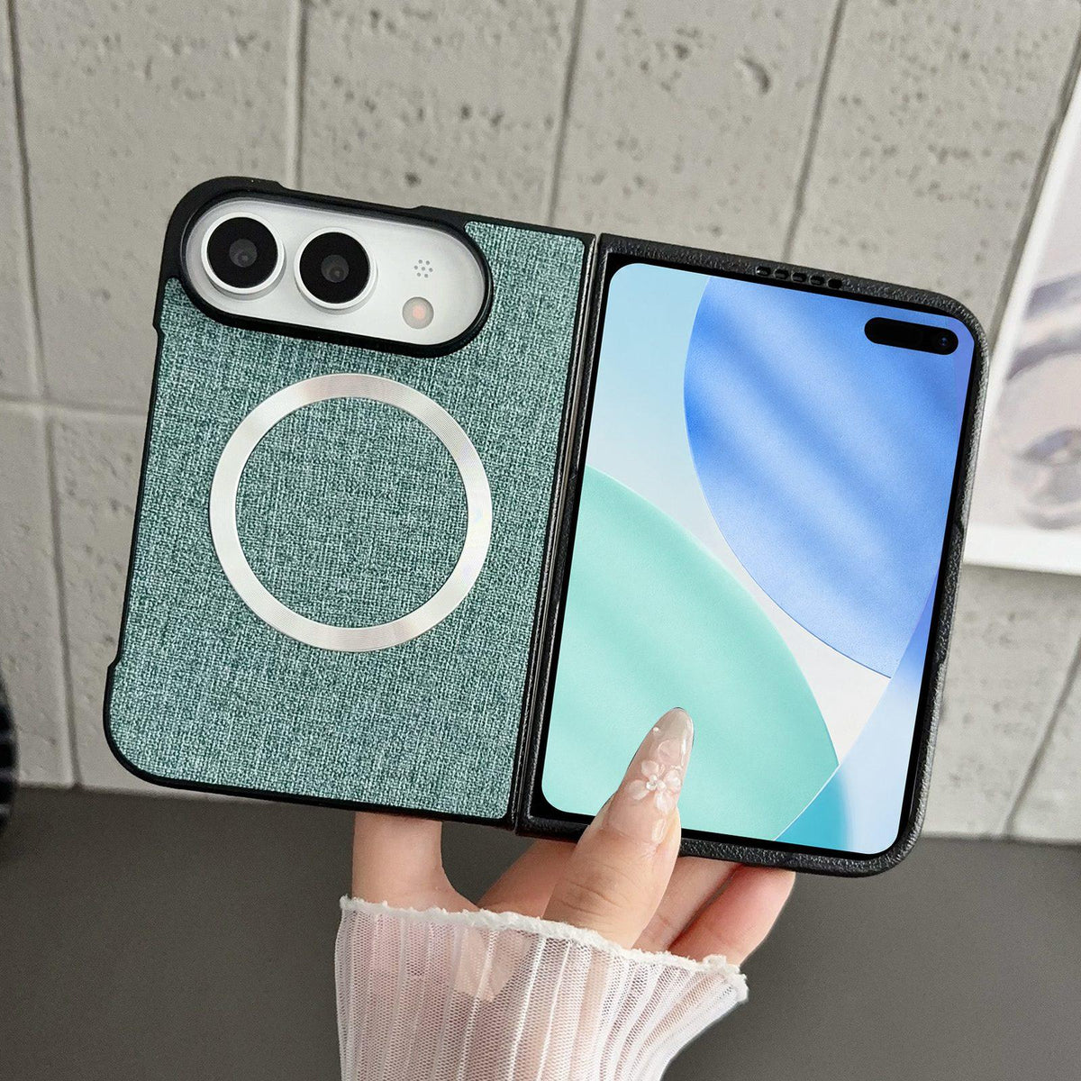For iPhone Duo CD Magsafe Magnetic Cloth Texture Phone Case - Light Green - EDA010180301D