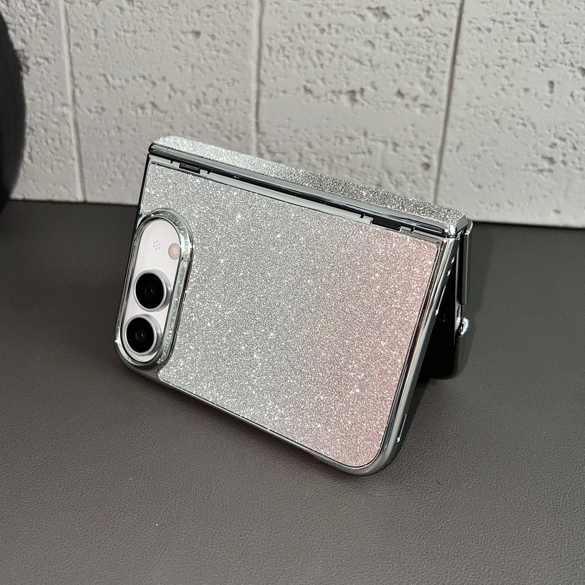 For iPhone Duo Rebound Hinge Gradient Bling Glitter Phone Case - Purple - EDA010180601C