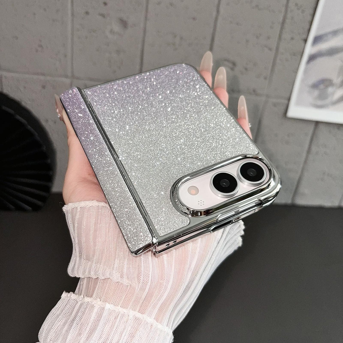For iPhone Duo Rebound Hinge Gradient Bling Glitter Phone Case - Purple - EDA010180601C