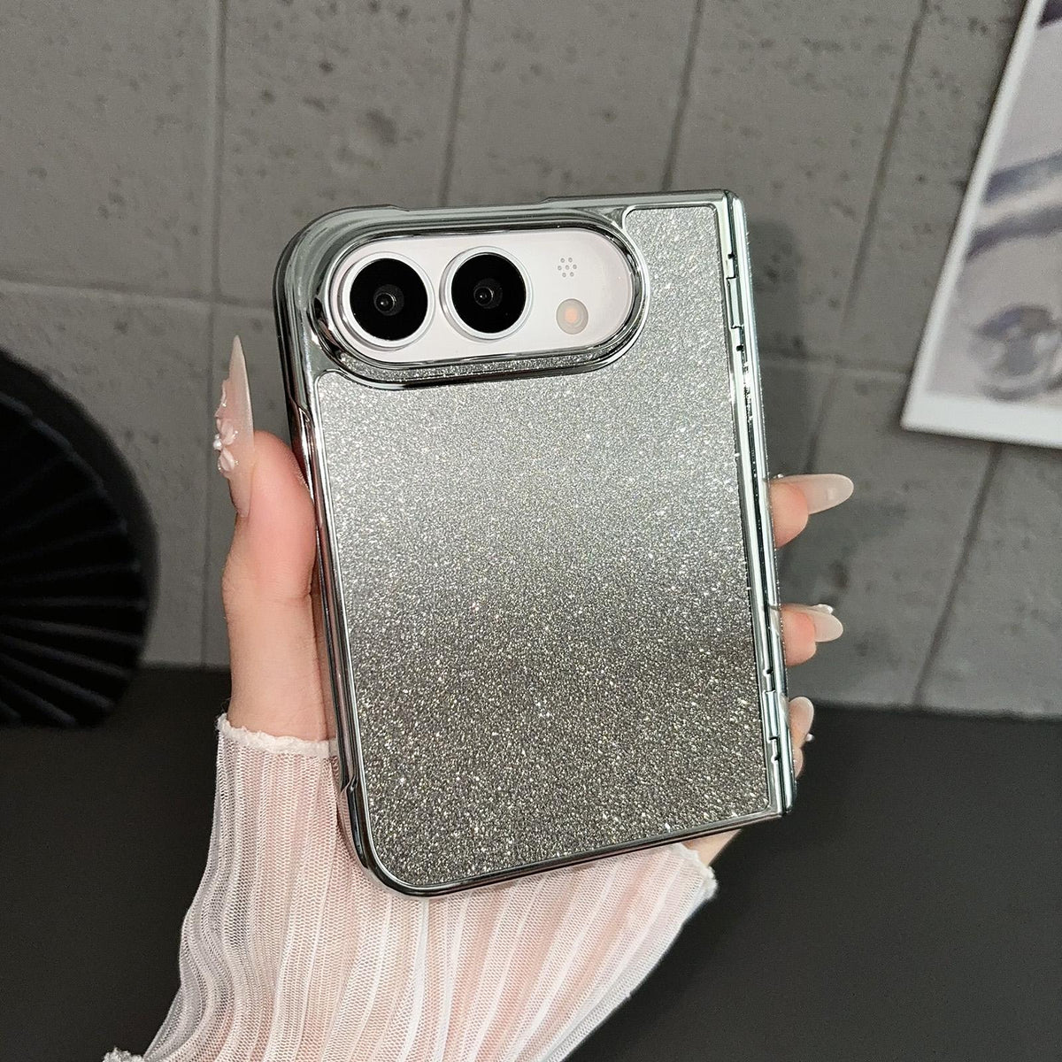 For iPhone Duo Rebound Hinge Gradient Bling Glitter Phone Case - Pink - EDA010180601D