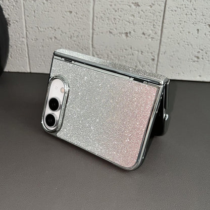 For iPhone Duo Rebound Hinge Gradient Bling Glitter Phone Case - Pink - EDA010180601D