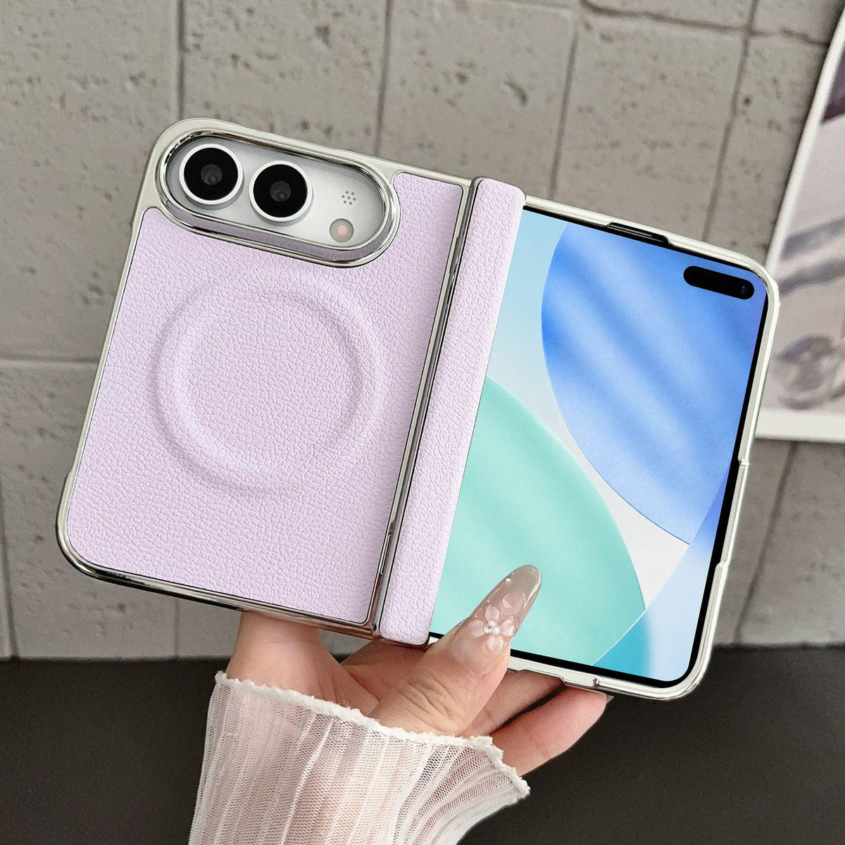 For iPhone Duo Rebound Hinge Electroplated Faux-Leather Magnetic Phone Case - Purple - EDA010180801C