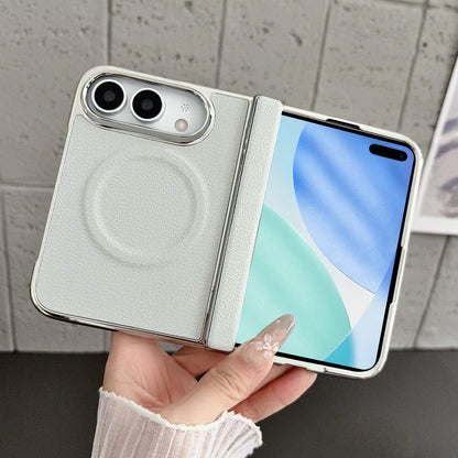 For iPhone Duo Rebound Hinge Electroplated Faux-Leather Magnetic Phone Case - Grey - EDA010180801D