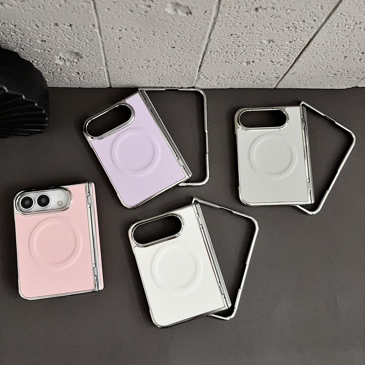 For iPhone Duo Rebound Hinge Electroplated Faux-Leather Magnetic Phone Case - Grey - EDA010180801D