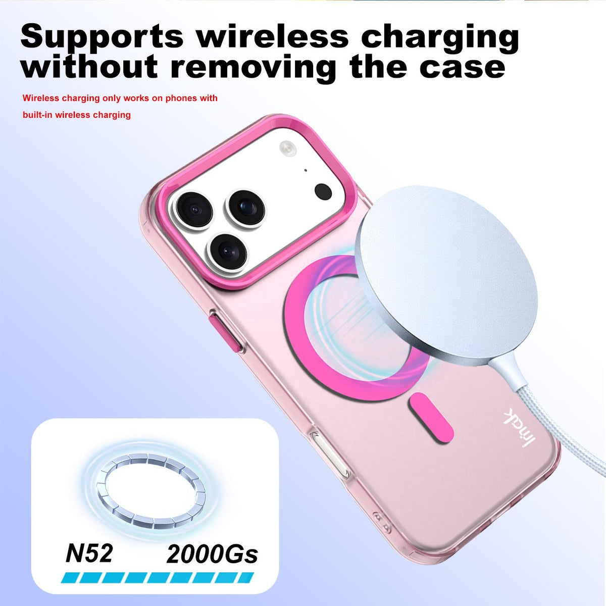 For iPhone 18 Pro Max imak Candy Series Magnetic Shockproof Phone Case - Pink - EDA010181201E