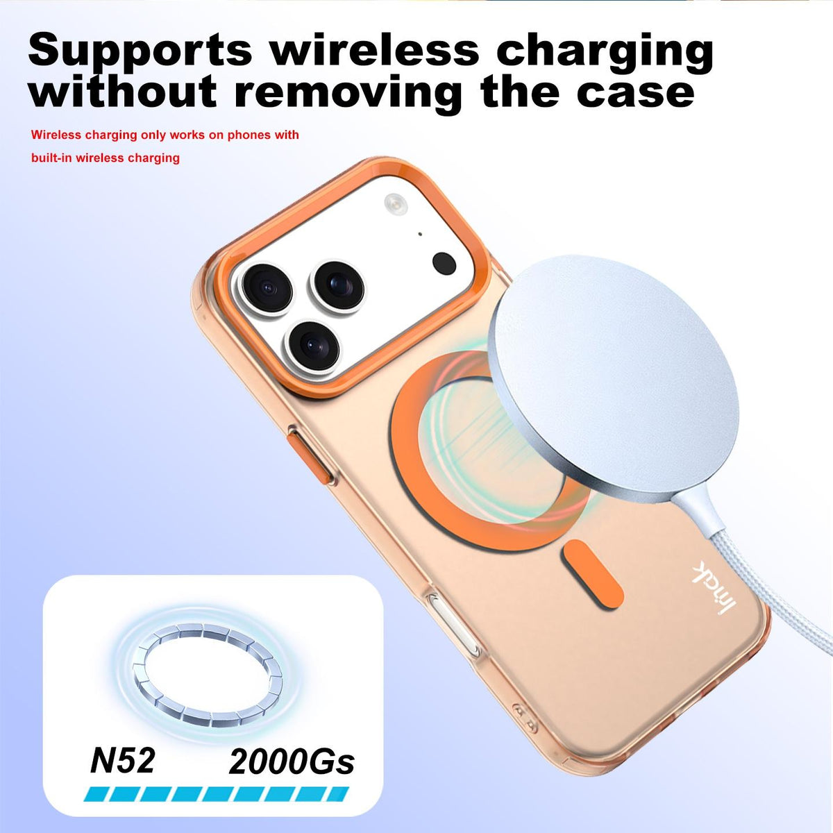 For iPhone 18 Pro imak Candy Series Magnetic Shockproof Phone Case - Orange - EDA010181202D