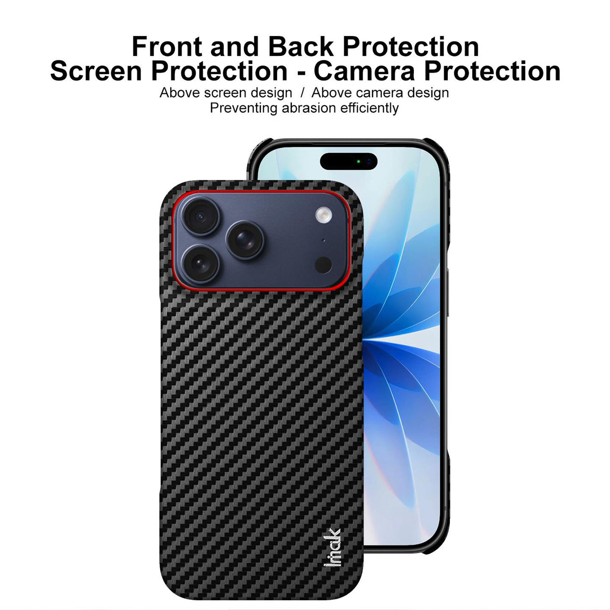 For iPhone 18 Pro Max imak Ruiyi Series Red Ring Carbon Fiber Texture Phone Case - Black - EDA010181401A