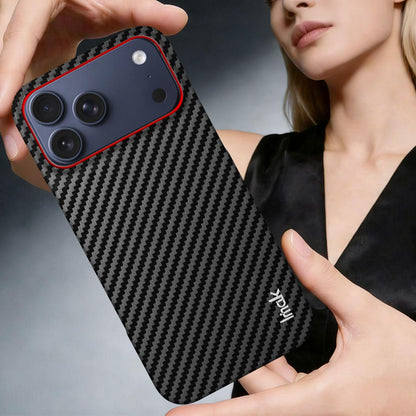 For iPhone 18 Pro Max imak Ruiyi Series Red Ring Carbon Fiber Texture Phone Case - Black - EDA010181401A