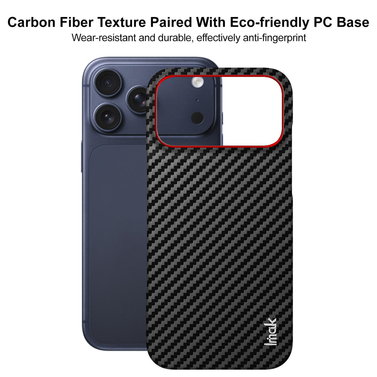 For iPhone 18 Pro imak Ruiyi Series Red Ring Carbon Fiber Texture Phone Case - Black - EDA010181402A