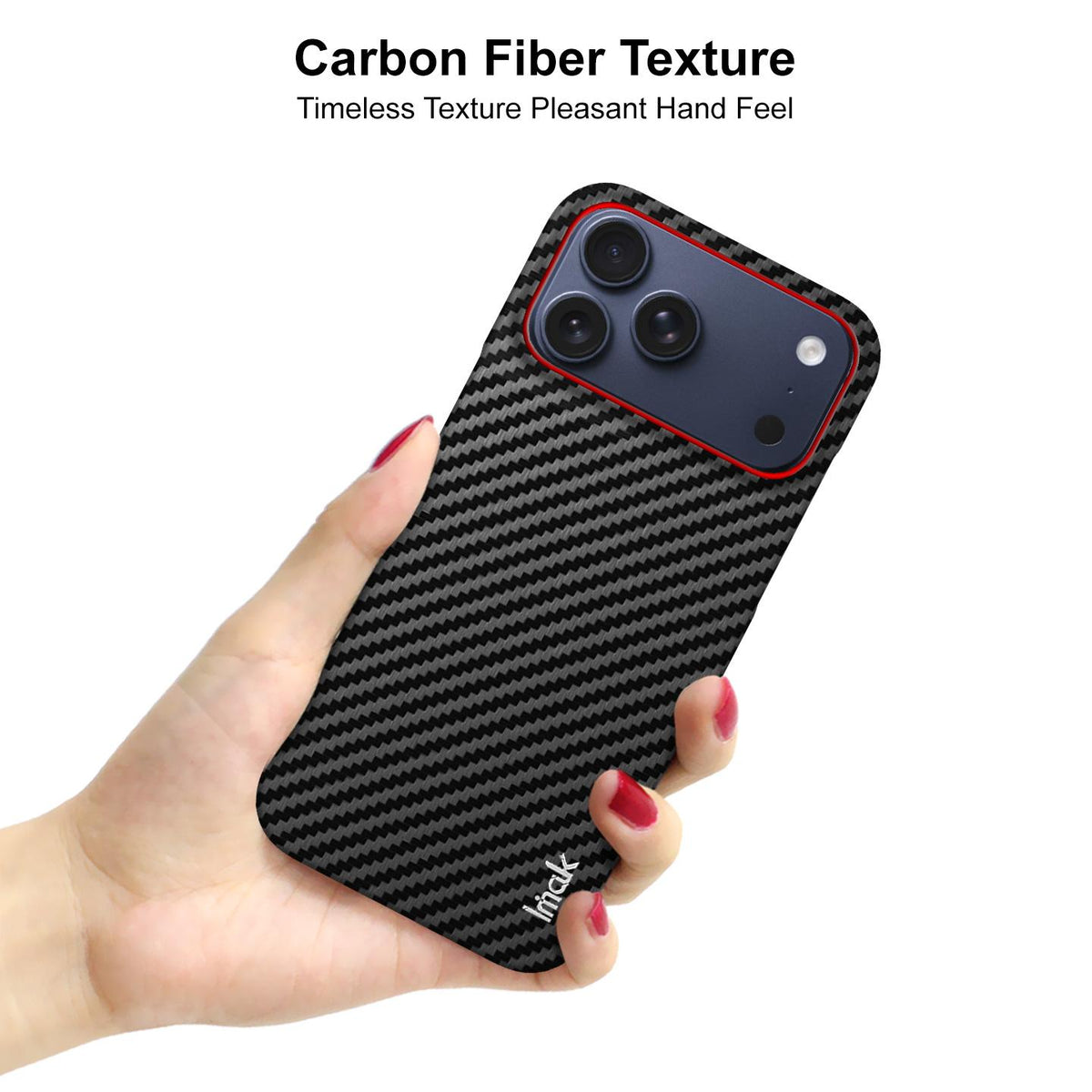 For iPhone 17 Pro Max imak Ruiyi Series Red Ring Carbon Fiber Texture Phone Case - Black - EDA010181403A