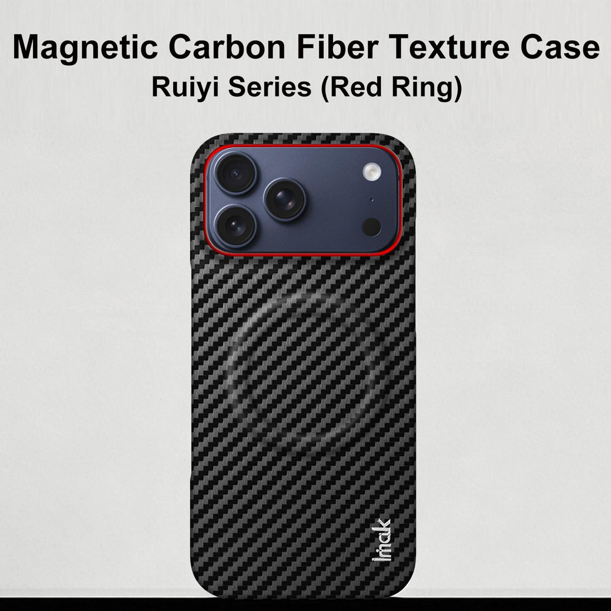 For iPhone 18 Pro imak Ruiyi Series Red Ring Carbon Fiber Texture Magnetic Phone Case - Black - EDA010182202A