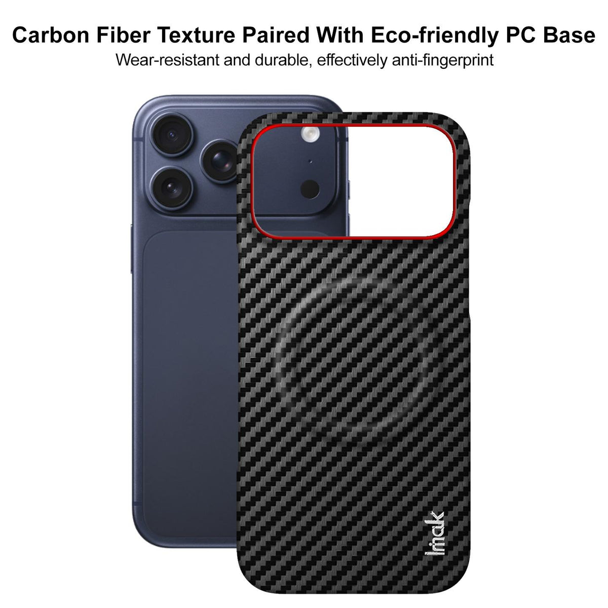 For iPhone 17 Pro imak Ruiyi Series Red Ring Carbon Fiber Texture Magnetic Phone Case - Black - EDA010182204A
