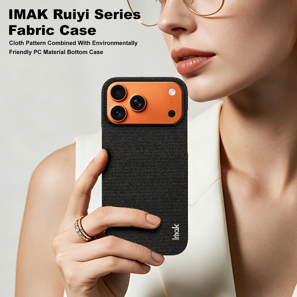 For iPhone 17 Pro Max imak Ruiyi Series Cloth Texture PU + PC Phone Case - Black - EDA010183003A