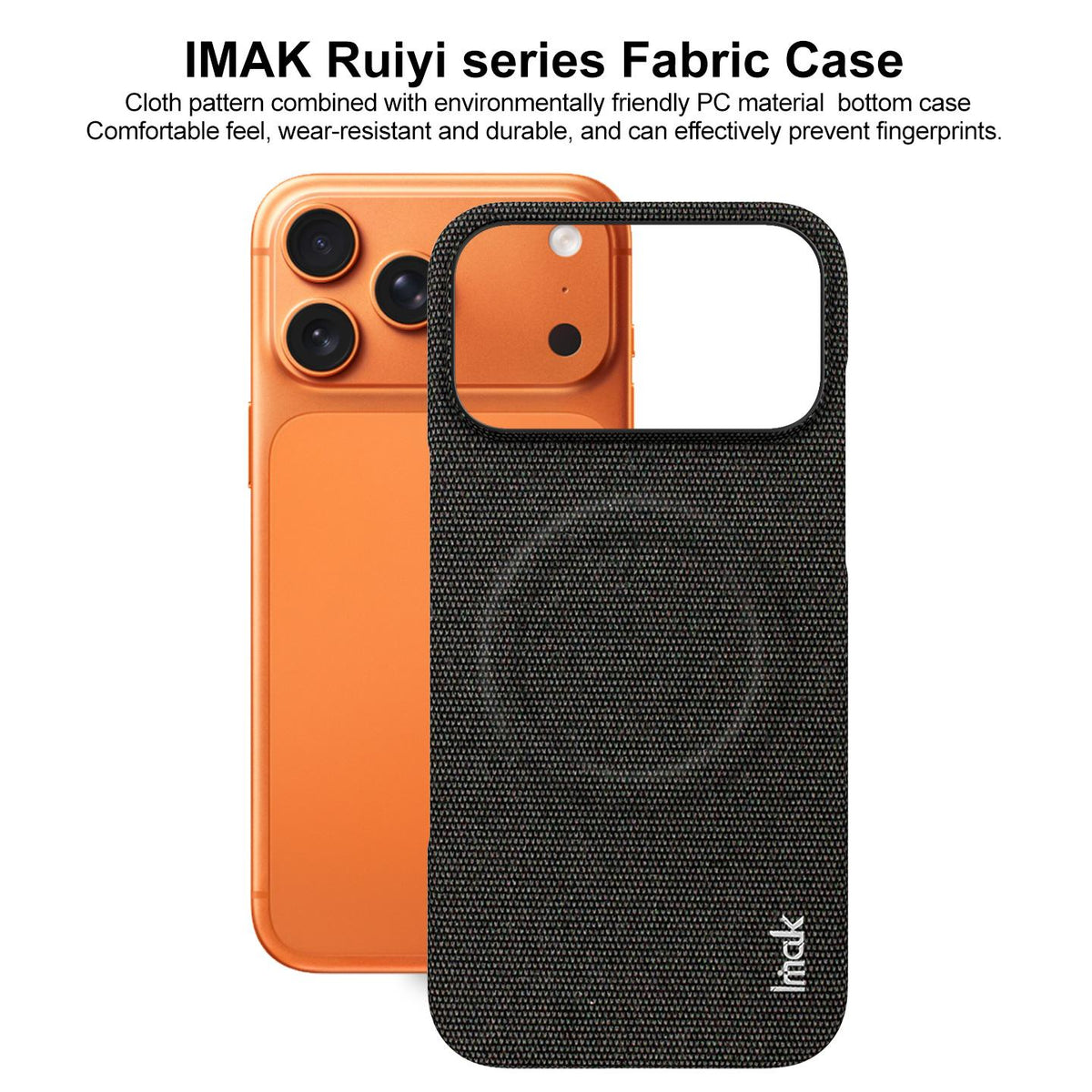 For iPhone 17 Pro Max imak Ruiyi Series Fabric Texture Magnetic Phone Case - Black - EDA010183103A