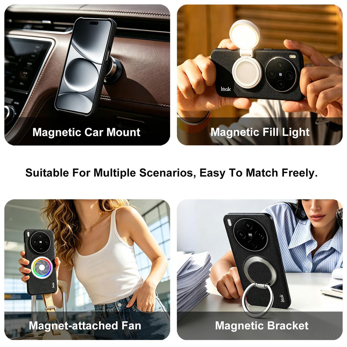 For iPhone 17 Pro imak Ruiyi Series Fabric Texture Magnetic Phone Case - Black - EDA010183104A