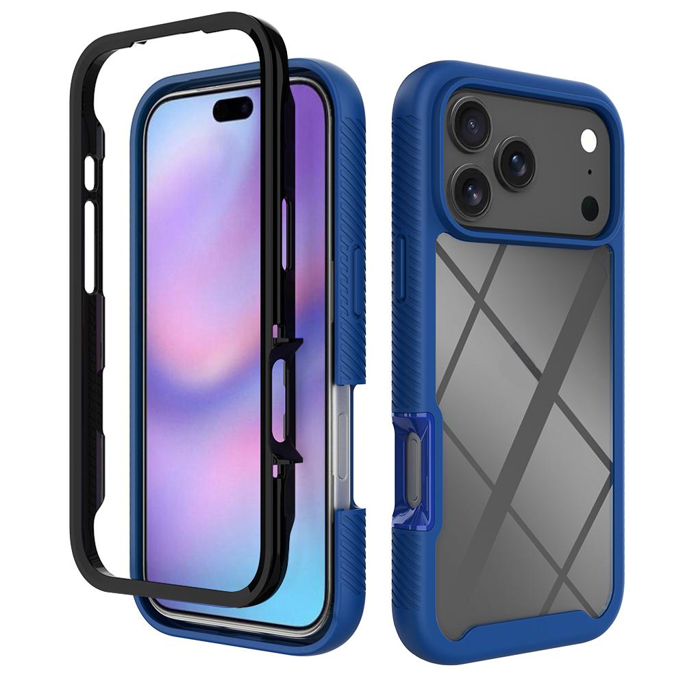 For iPhone 18 Pro Max Starry Sky Solid Color Shockproof TPU Clear PC Phone Case - Dark Blue - EDA010188101B