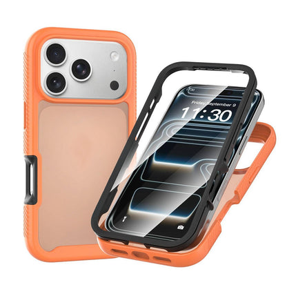 For iPhone 18 Pro Starry Sky Matte Two-Tone TPU Hybrid PC Phone Case with Screen Protector - Orange - EDA010188301E