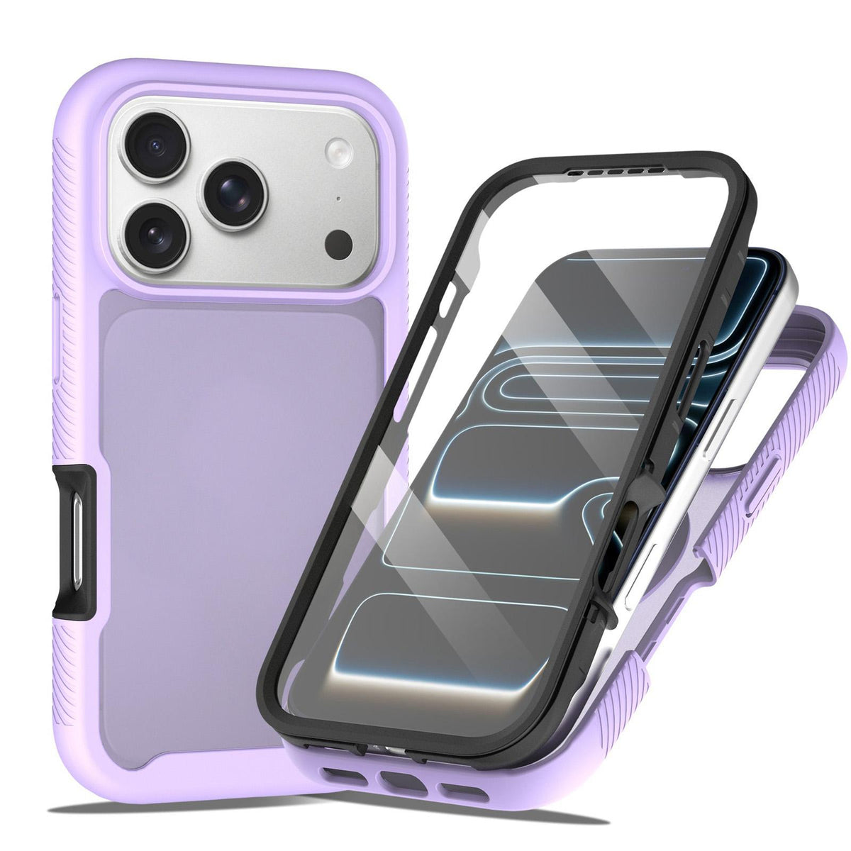For iPhone 18 Pro Max Starry Sky Matte Two-Tone TPU Hybrid PC Phone Case with Screen Protector - Purple - EDA010188302D