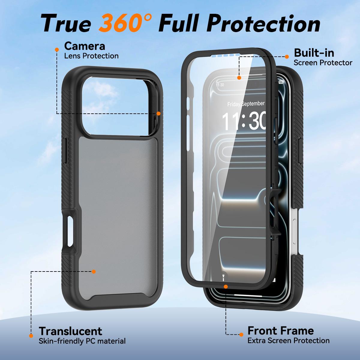 For iPhone 18 Pro Max Starry Sky Matte Two-Tone TPU Hybrid PC Phone Case with Screen Protector - Matte Transparent - EDA010188302F