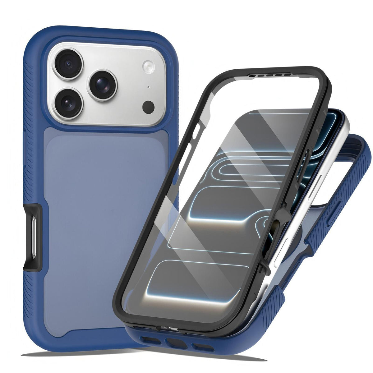 For iPhone 17 Pro Max Starry Sky Matte Two-Tone TPU Hybrid PC Phone Case with Screen Protector - Blue - EDA010188303B