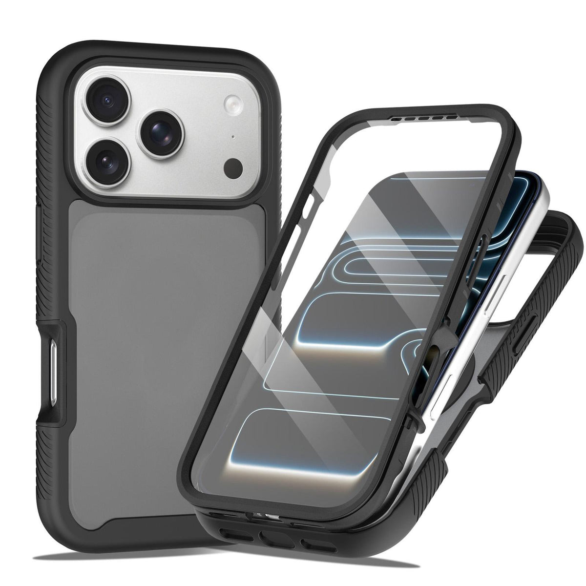 For iPhone 17 Pro Starry Sky Matte Two-Tone TPU Hybrid PC Phone Case with Screen Protector - Black - EDA010188304A