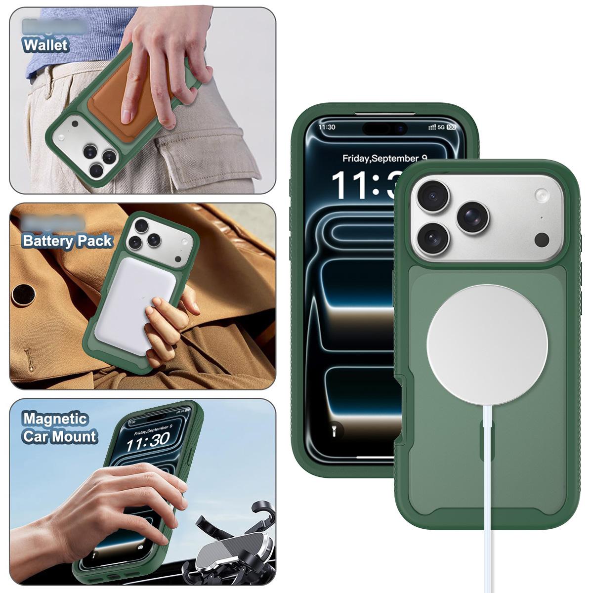 For iPhone 18 Pro Starry Sky Matte Magnetic TPU Hybrid PC Phone Case - Green - EDA010188401C