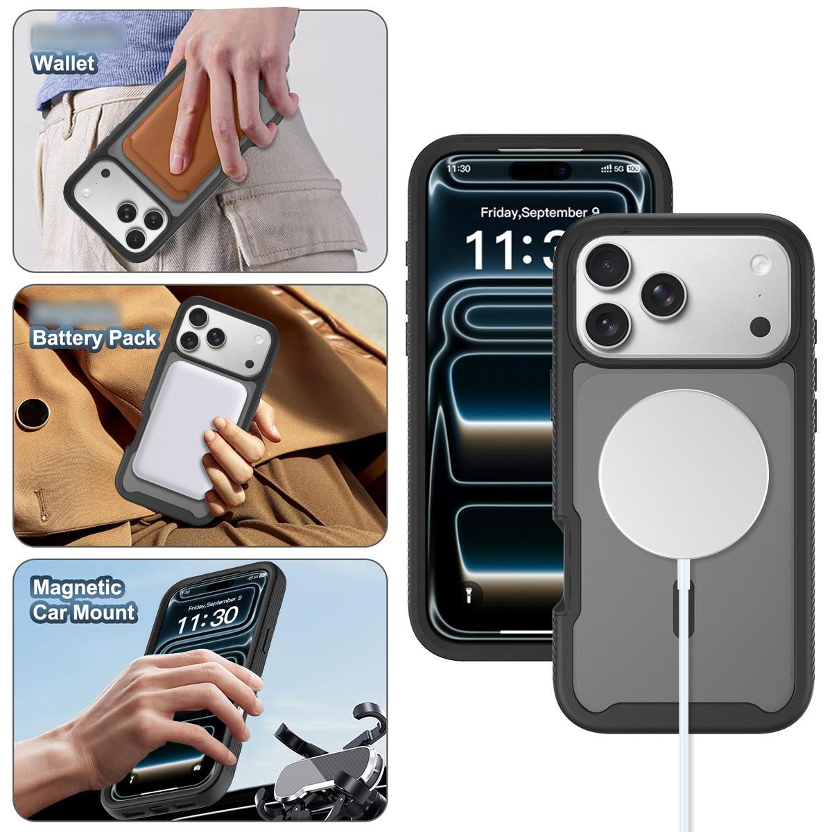 For iPhone 17 Pro Max Starry Sky Matte Magnetic TPU Hybrid PC Phone Case - Black - EDA010188403A