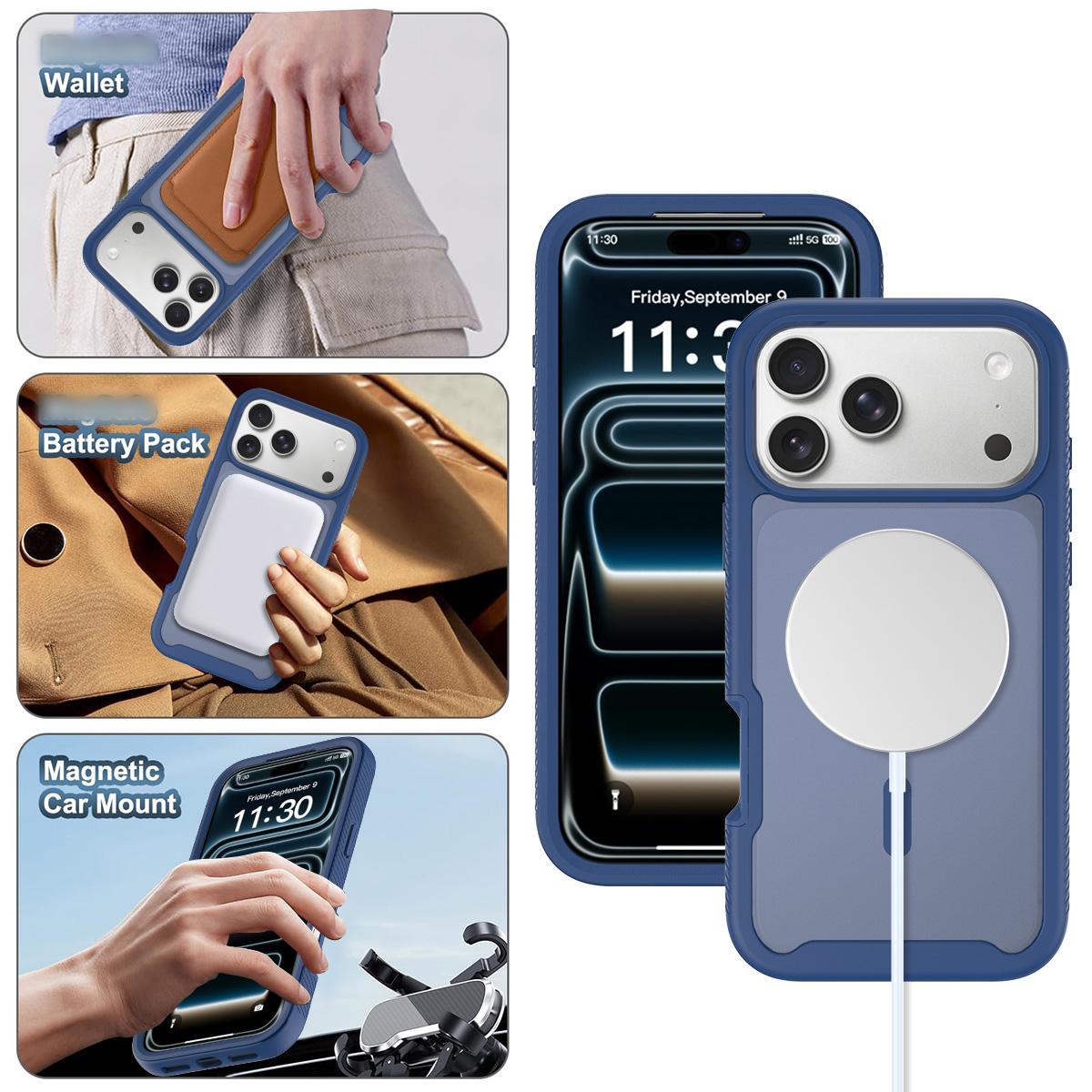 For iPhone 17 Pro Max Starry Sky Matte Magnetic TPU Hybrid PC Phone Case - Blue - EDA010188403B