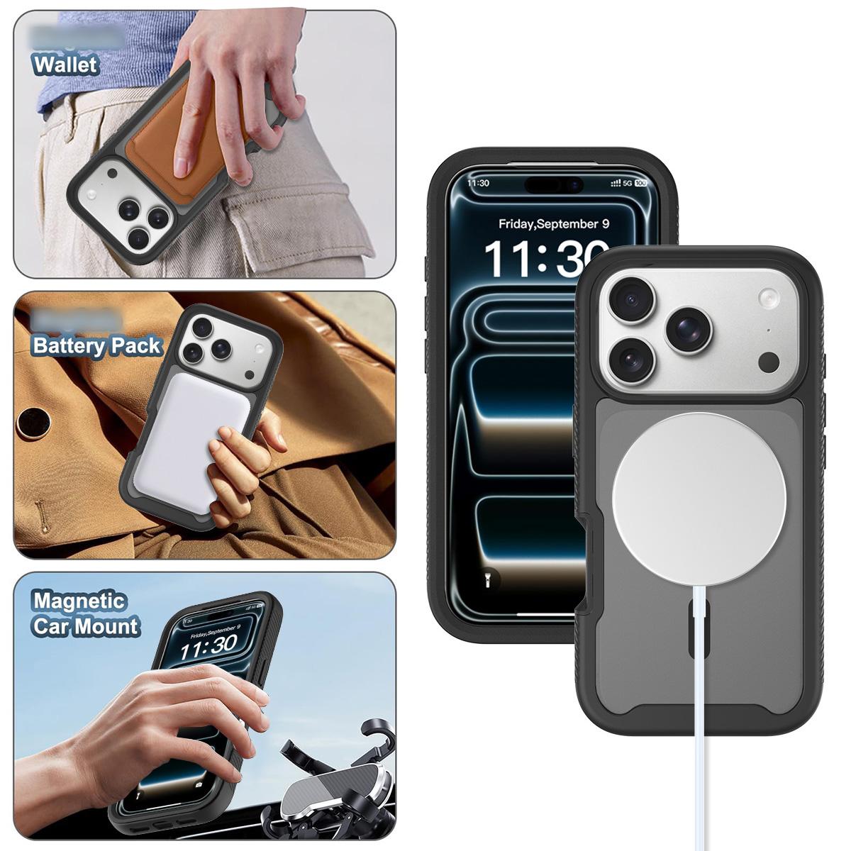 For iPhone 17 Pro Starry Sky Matte Magnetic TPU Hybrid PC Phone Case - Black - EDA010188404A