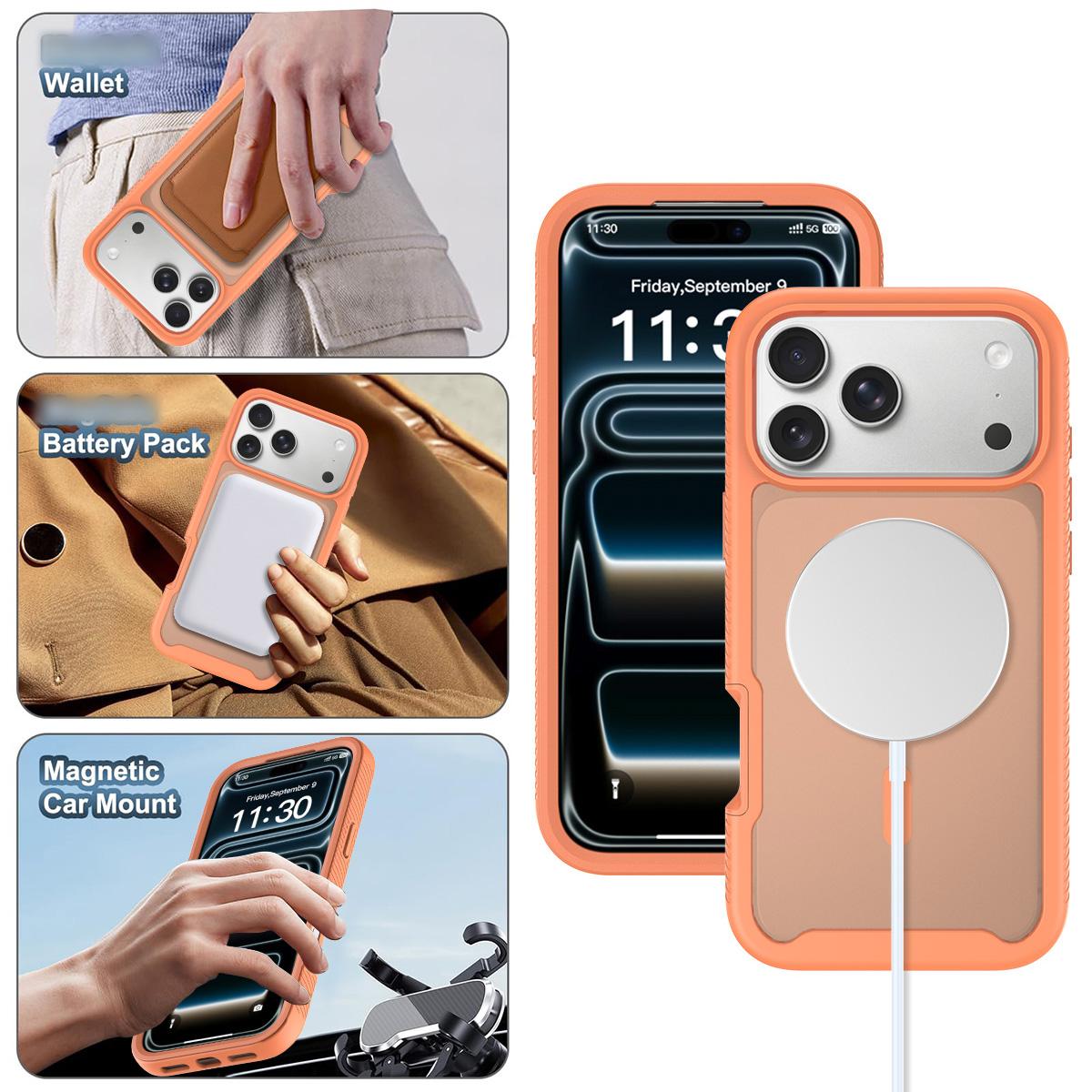 For iPhone 17 Pro Starry Sky Matte Magnetic TPU Hybrid PC Phone Case - Orange - EDA010188404E