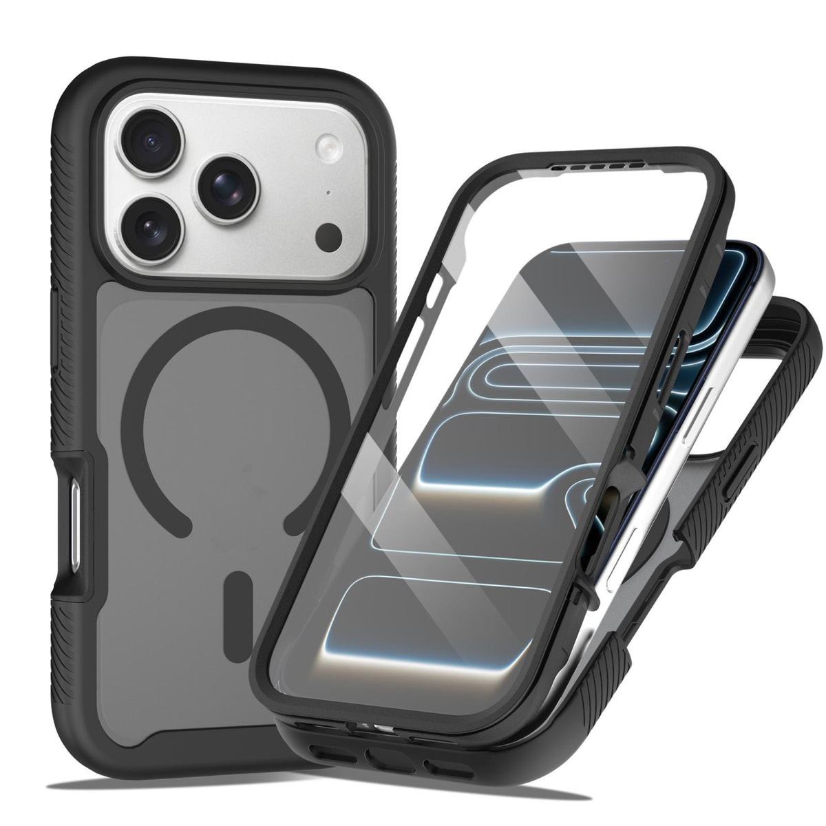 For iPhone 17 Pro Starry Sky Matte Magnetic TPU Hybrid PC Phone Case with Screen Protector - Black - EDA010188504A