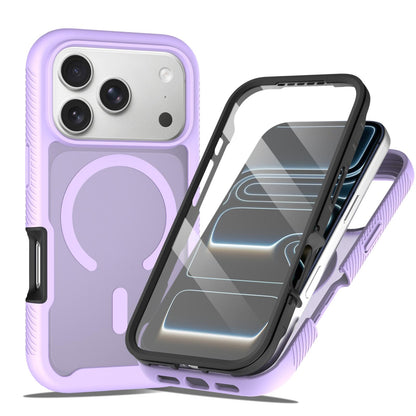 For iPhone 17 Pro Starry Sky Matte Magnetic TPU Hybrid PC Phone Case with Screen Protector - Purple - EDA010188504D