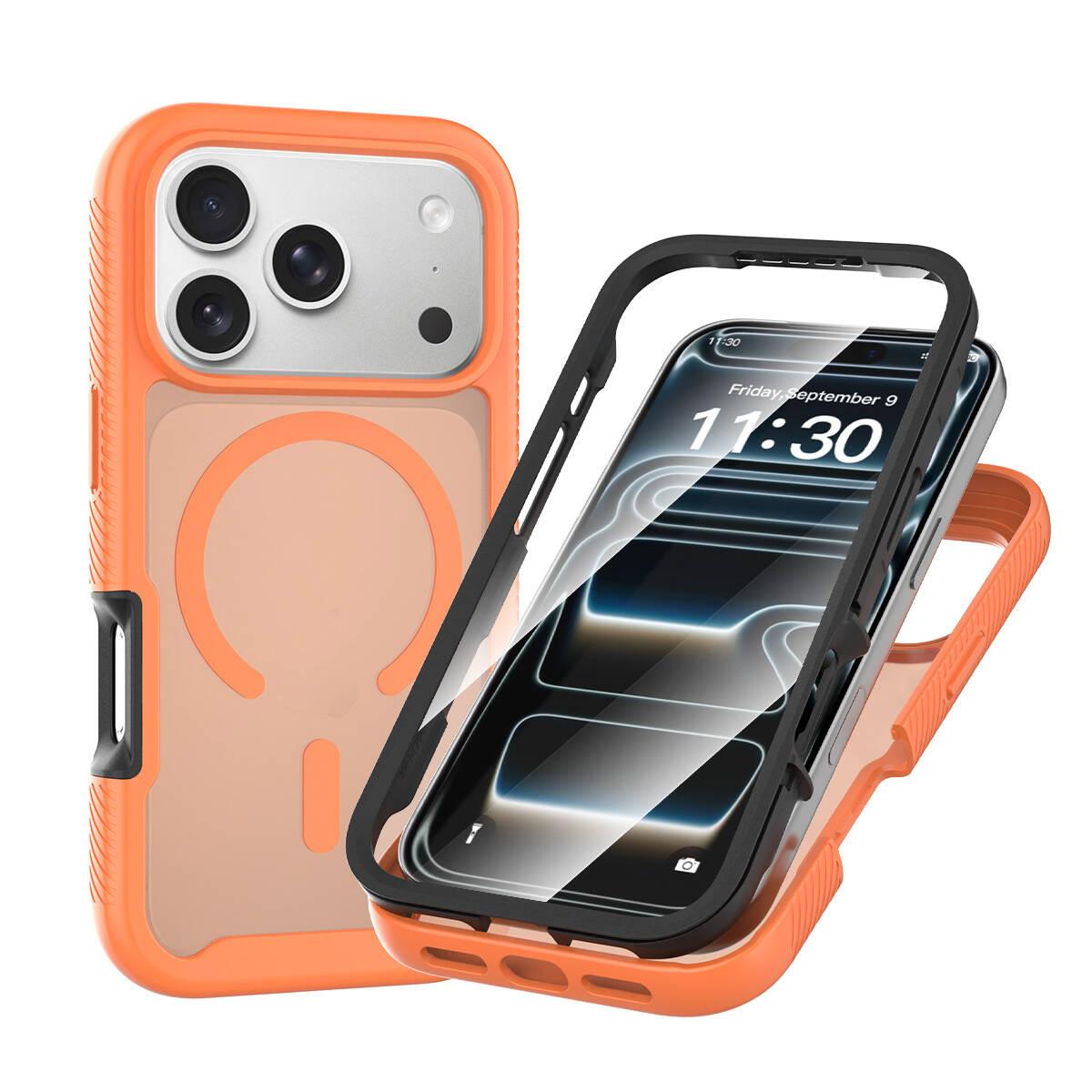 For iPhone 17 Pro Starry Sky Matte Magnetic TPU Hybrid PC Phone Case with Screen Protector - Orange - EDA010188504E