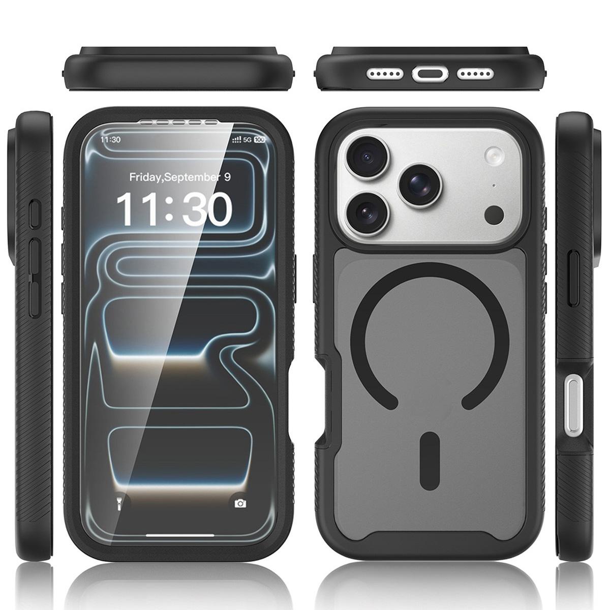 For iPhone 17 Pro Starry Sky Matte Magnetic TPU Hybrid PC Phone Case with Screen Protector - Matte Transparent - EDA010188504F