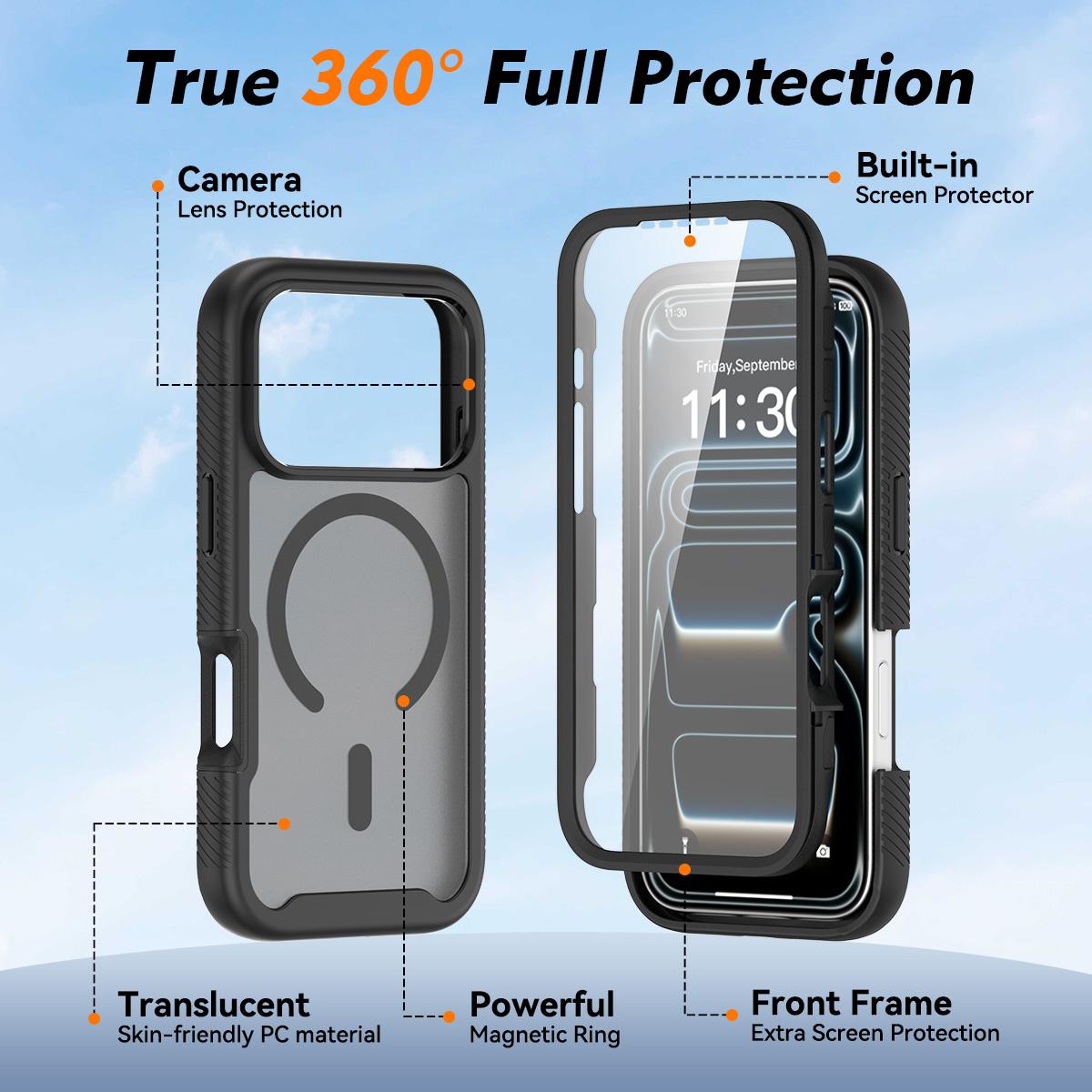 For iPhone 17 Pro Starry Sky Matte Magnetic TPU Hybrid PC Phone Case with Screen Protector - Matte Transparent - EDA010188504F