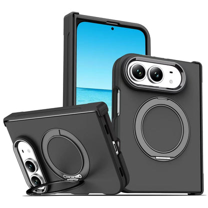 For iPhone Duo Armor-style Hinge Protection Magnetic Ring Holder Phone Case - Black - EDA010188801A