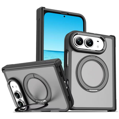 For iPhone Duo Armor-style Hinge Protection Magnetic Ring Holder Phone Case - Transparent Black - EDA010188801B
