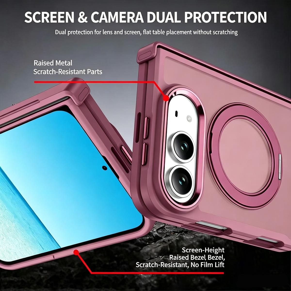 For iPhone Duo Armor-style Hinge Protection Magnetic Ring Holder Phone Case - Transparent Black - EDA010188801B