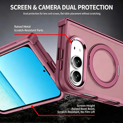 For iPhone Duo Armor-style Hinge Protection Magnetic Ring Holder Phone Case - Transparent Black - EDA010188801B