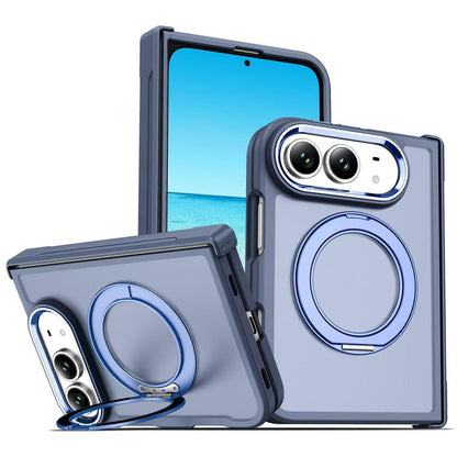For iPhone Duo Armor-style Hinge Protection Magnetic Ring Holder Phone Case - Blue - EDA010188801C