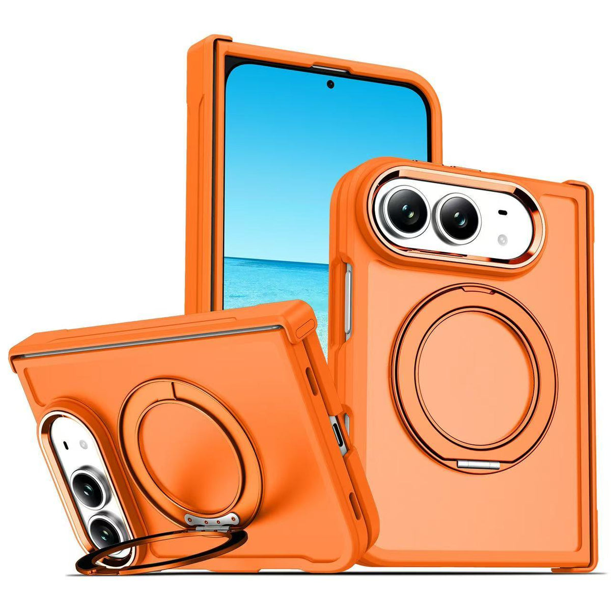For iPhone Duo Armor-style Hinge Protection Magnetic Ring Holder Phone Case - Orange - EDA010188801E
