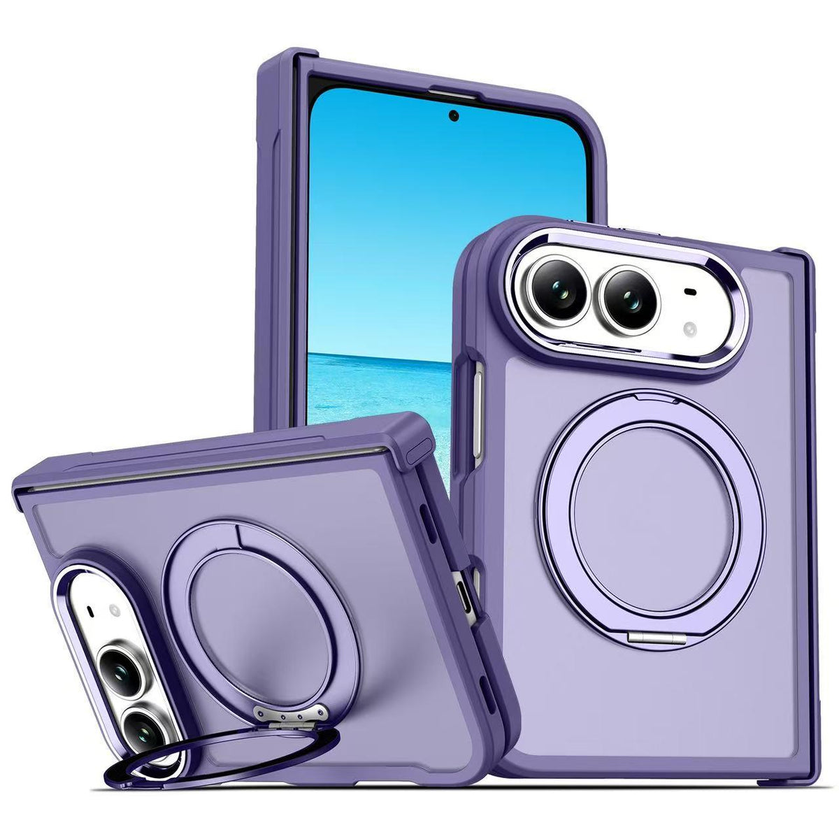 For iPhone Duo Armor-style Hinge Protection Magnetic Ring Holder Phone Case - Purple - EDA010188801G