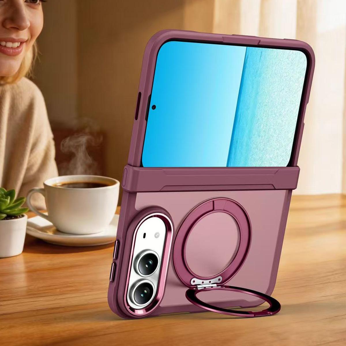 For iPhone Duo Armor-style Hinge Protection Magnetic Ring Holder Phone Case - Purple - EDA010188801G