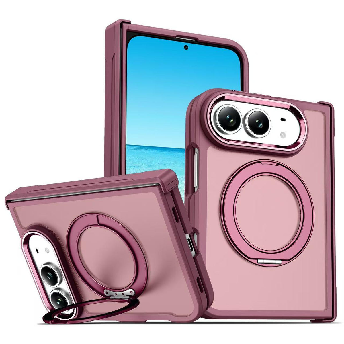 For iPhone Duo Armor-style Hinge Protection Magnetic Ring Holder Phone Case - Red - EDA010188801H