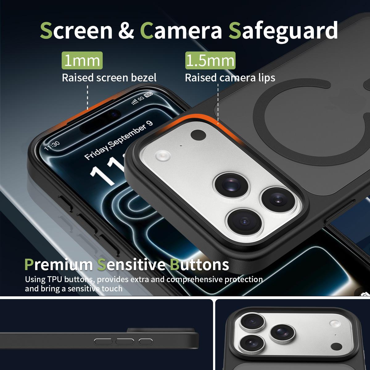 For iPhone 18 Pro Max Skin Feel TPU Hybrid PC MagSafe Phone Case - Black - EDA010189001A